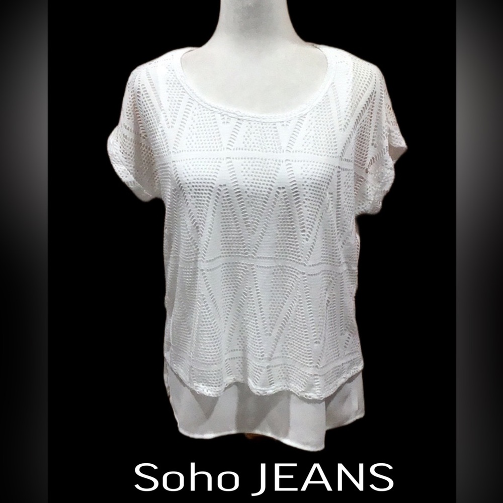 NWT soho JEANS,‎ New York & Co, Crocheted Layered Blouse, White, Size Small